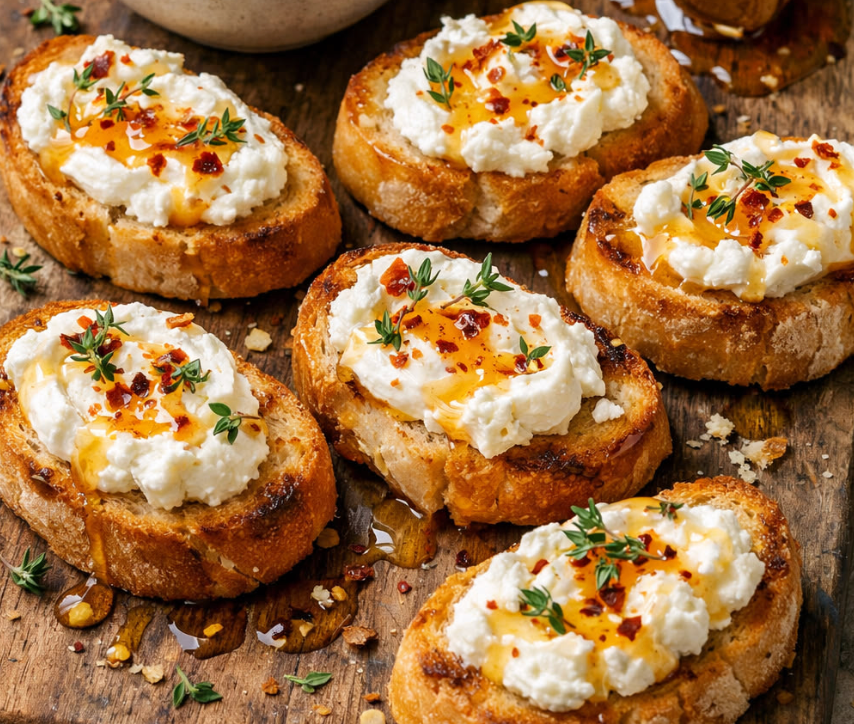 Whipped Feta & Hot honey crostini