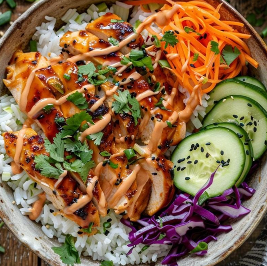 Lemongrass chicken rice bowl